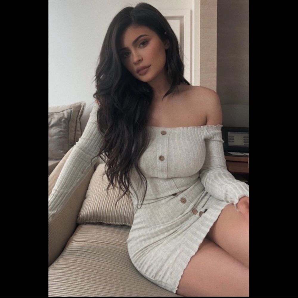 Fashion Nova Ribbed Mini Cream Off-Shoulder Dress